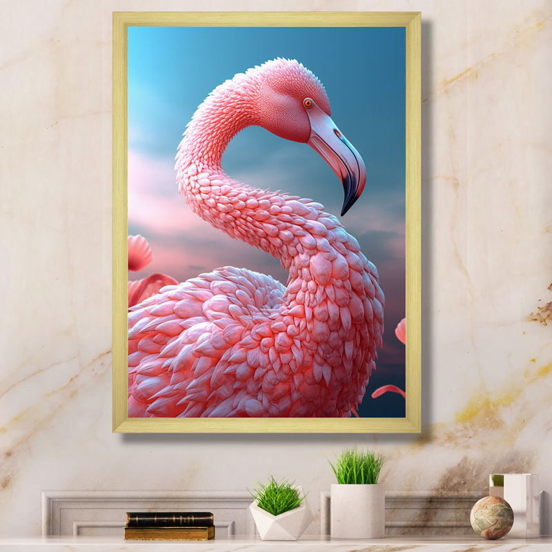 «Pink Flamino», photographie sur toile encadrée, H 20 po x l 12 po x P 1 po, Encadrement doré
