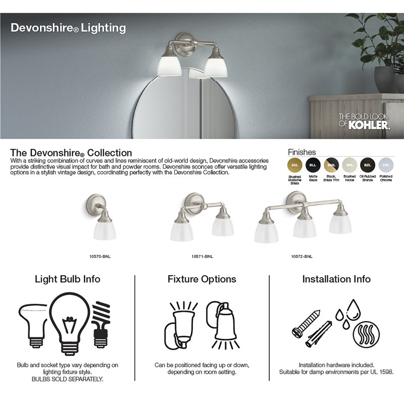 Devonshire 3 Light Indoor Bathroom Vanity Light Fixture, Position Facing Up or Down, UL Listed, Polished Chrome