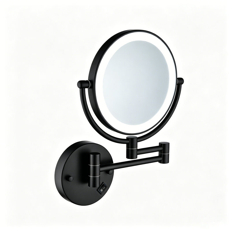8" Dual-sided Wall Mounted Lighted Makeup Mirror, 1x/3x Magnification, Hardwired Connection, Matte Black