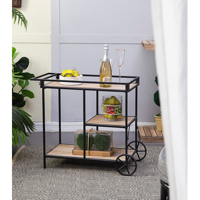Chariot-bar moderne à structure métallique minimaliste avec roulettes