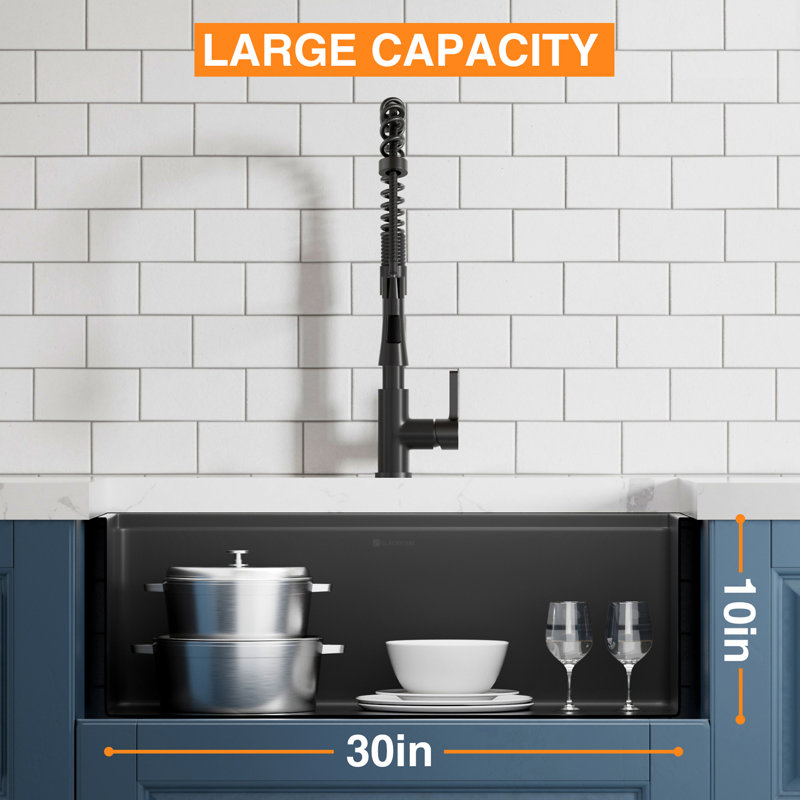 Évier de cuisine encastrable noir 30 po avec robinet rétractable 30 po