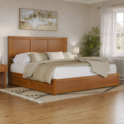Ashante Solid Wood Storage Platform Bed with Footboard & Under Bed Drawers