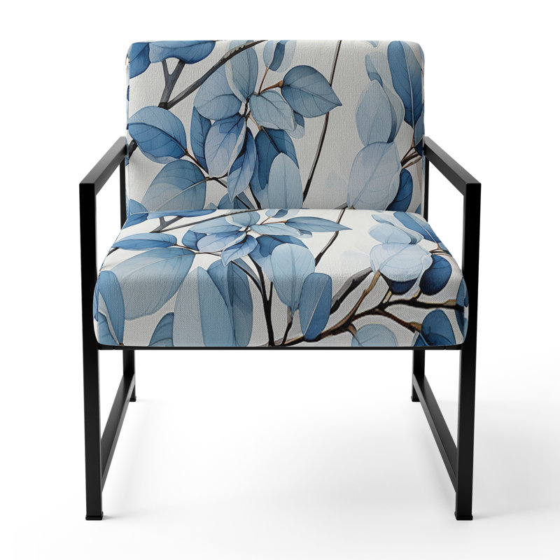 Chaise d'appoint rembourrée à motif floral Blue Leaves Bloom, Noir