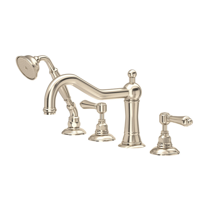 Acqui 4-Hole Deck Mount Tub Filler, Satin Nickel, Metal Lever Handle