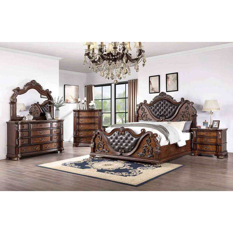 Lit traditionnel luxueux cerisier brun, Grand lit
