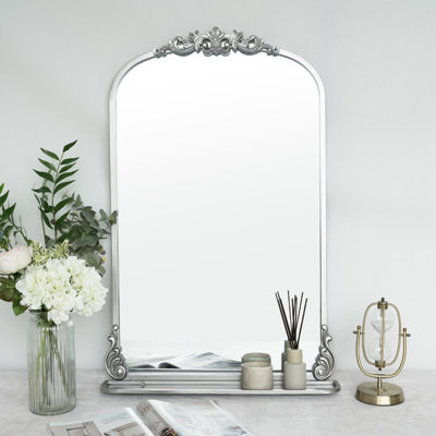 Vintage Arch Decorative Wall Mirror with Shelves,0.98" High Quality Metal Frame, Vanity Mirror for Bathroom, Entryway