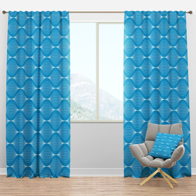 Light Blue Wave pattern - Mid-Century Velvet Curtain - Room darkening - 1 panel