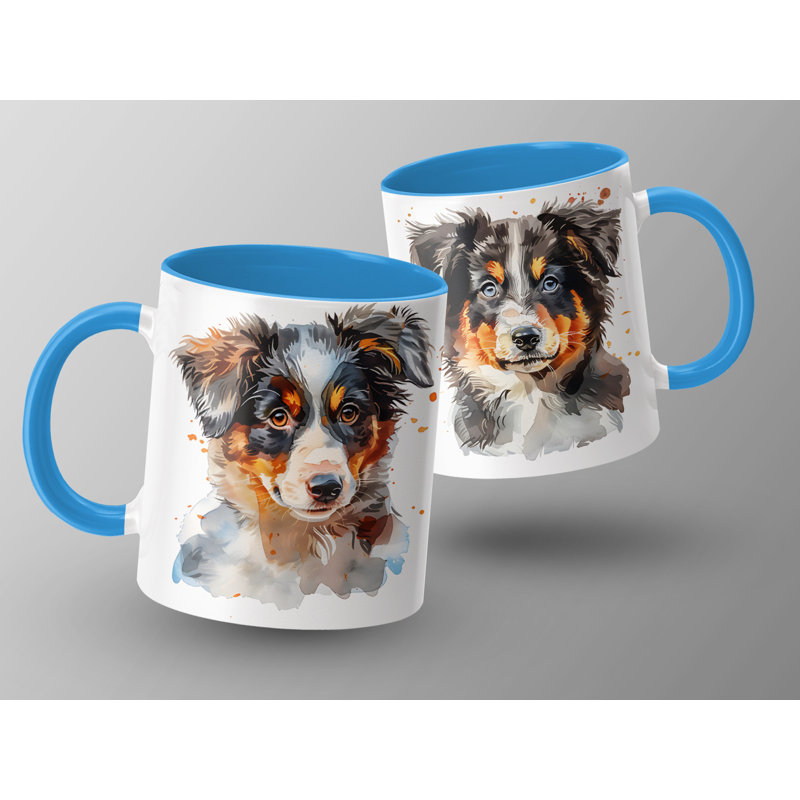 Australian Shepherd Puppy Design 11oz Coffee Mug, 3, Light Blue