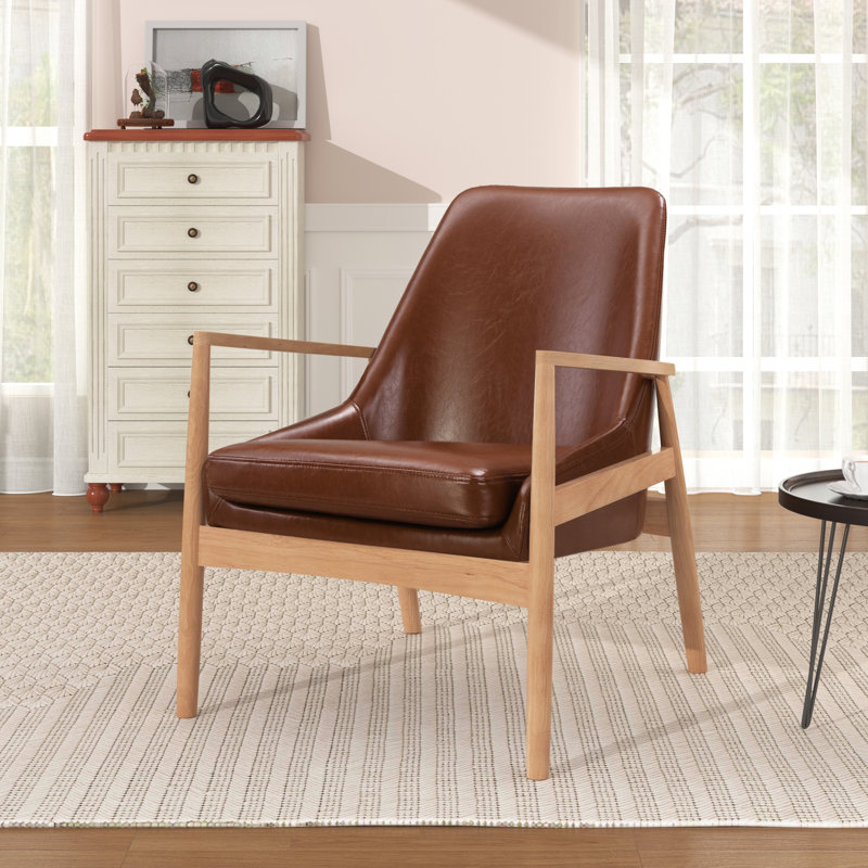 Armchair with Solid Wood Frame, Brown PU