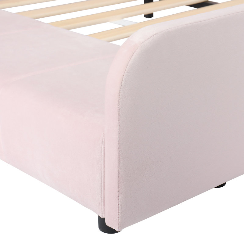 Lit tapissier en velours mère et enfant, Lit double, Rose