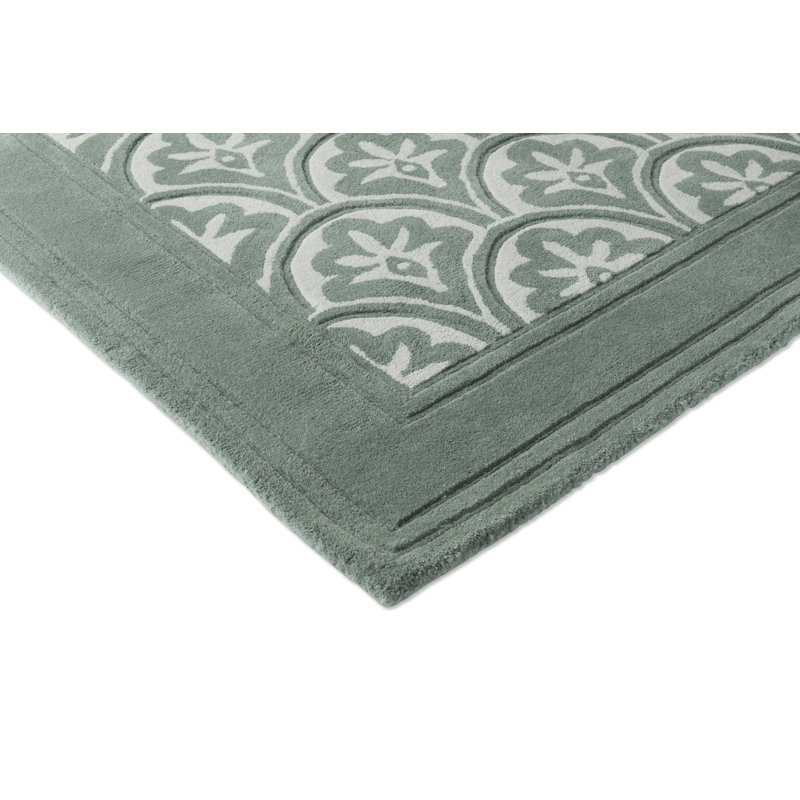Tapis rectangulaire en laine touffeté à la main à motif floral vert, Rectangle 8 pi 2 po x 11 pi 6 po