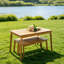 Ensemble de salle à manger 3 pièces en bois d'acacia naturel avec 2 bancs, table de pique-nique pour l'extérieur