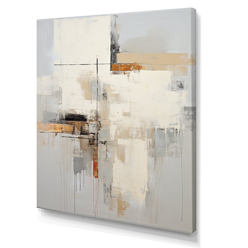 Art scandinave moderne beige et jaune, Toile tendue, H 32 po x l 24 po
