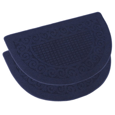 Zanthe Home Decor Luxury Solid Non-Slip Rubber Backing Safety Water Absorbent Soft Durable Woven Runner Area Carpet Floor Area Mat Indoor Interior Jacquard Decorative Kitchen Rug, Navy Blue Color Half Moon Shape 20 x 32 Inch 2 Pack