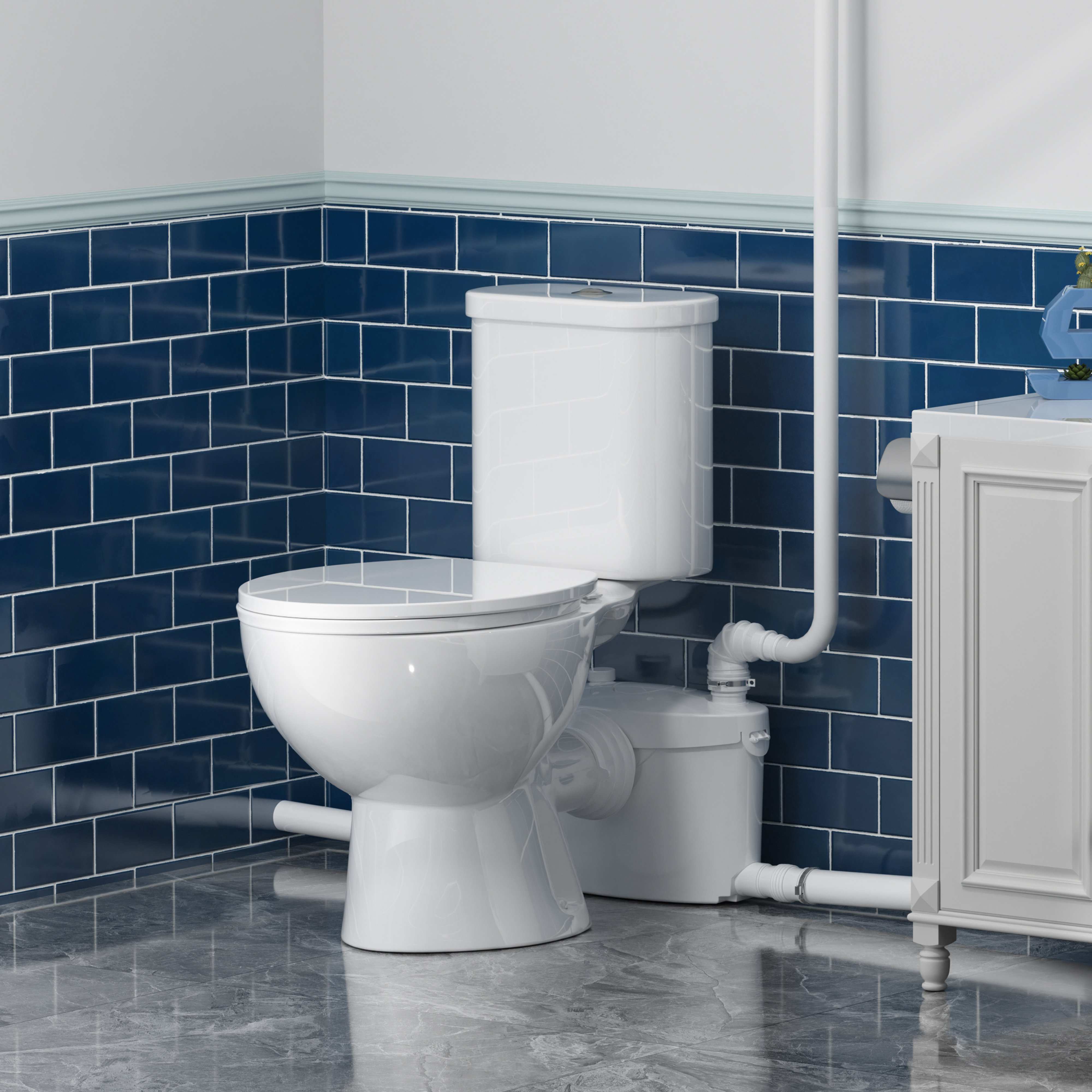 Upflush Toilet For Basement System, Macerator Pump With 4 Water Inltes