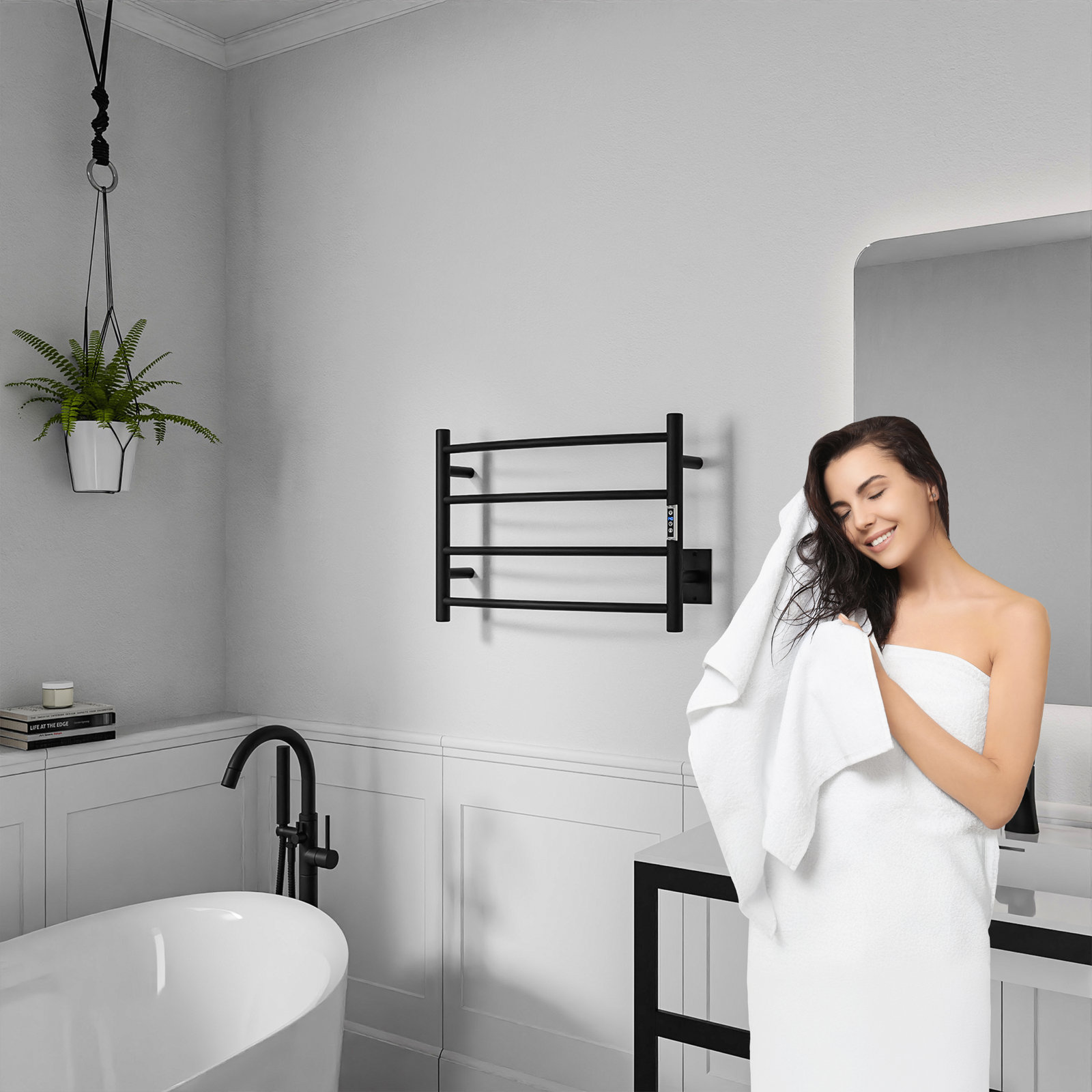 Glow Wall Mount Electric Towel Warmer, Matte Black