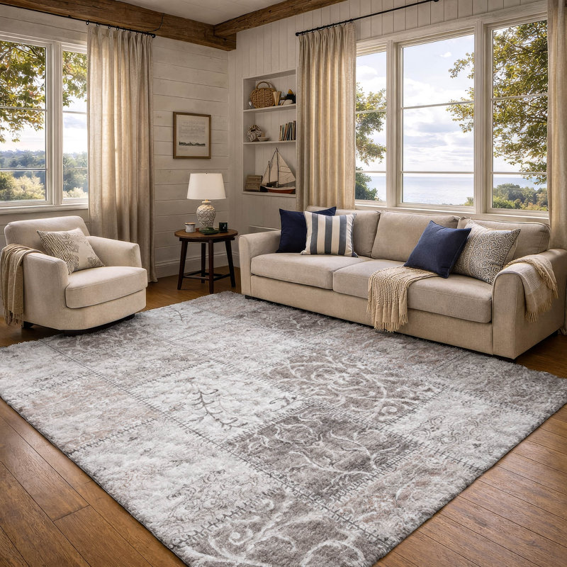 Tapis à poils longs de qualité supérieure lavable à la machine ADS566, Taupe, 5 pi x 7 pi 6 po