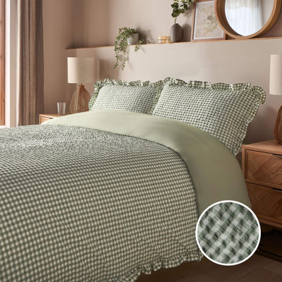 Silentnight Supersoft Sage Gingham Ruffle Duvet Set