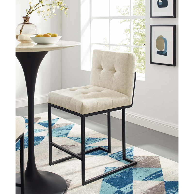 Glam Deco Polyester Beige & Black Stainless Steel Counter Stool