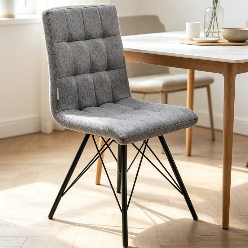 Evaro 44.5cm H Tufted Linen Upholstered Side Chair in Grey