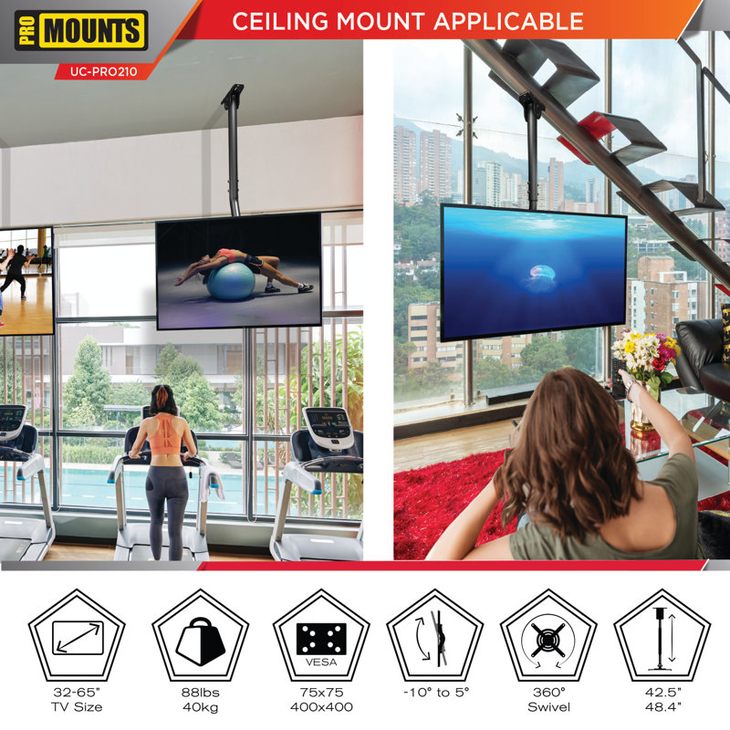 Premium Ceiling TV Mount for 32″–65″ Screens – Fixed/Pole-Mount, Holds Up to 88 lbs, Includes Tilt & Hardware