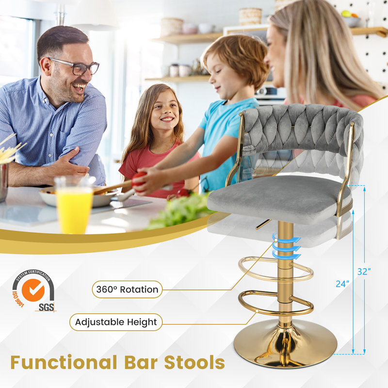Yeni Swivel Adjustable Height Counter Stool with Metal Frame, Gray