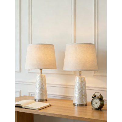 Coastal Table Lamps Set Of 2, Touch Control Seashell Nightstand Lamps With Fabric Shade, Modern Nautical Bedside Lighting For Beach Cottage And Farmhouse Bedroom Decor