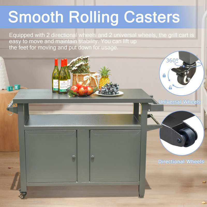 35.51'' H x 51.67'' W 3 - Cabinet Utility Cart with Wheels, Dark Gray