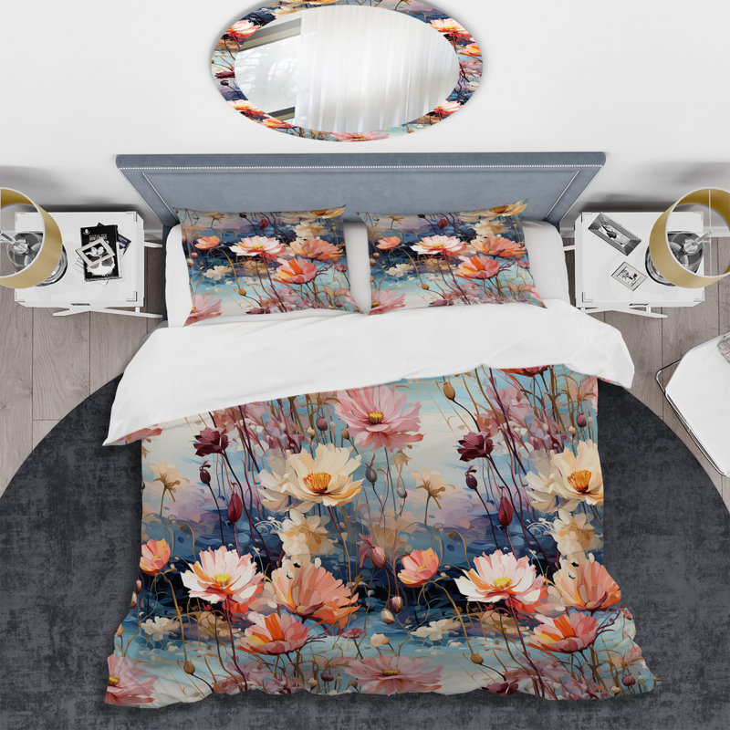 Ensemble de housse de couette Pink Monets Garden, Housse de couette simple + 1 taie décorative stan