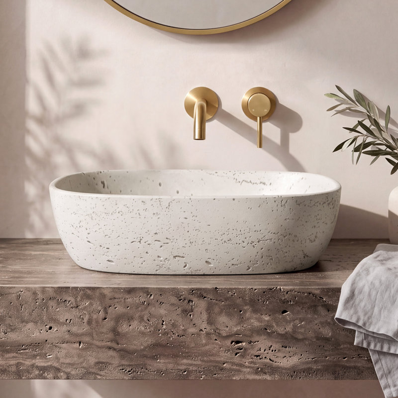 Évier ovale 23 po à rebord arrondi pour meuble-lavabo, évier à surface solide en pierre