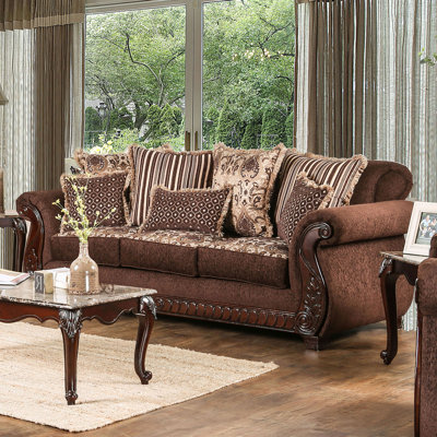 94.4" W Traditional Sofa, Brown