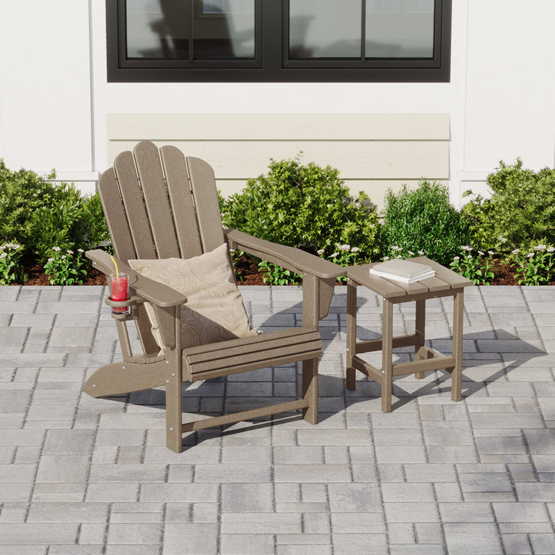 Chaise Adirondack en poly résistant aux intempéries avec table d'appoint Lucus, Tanné