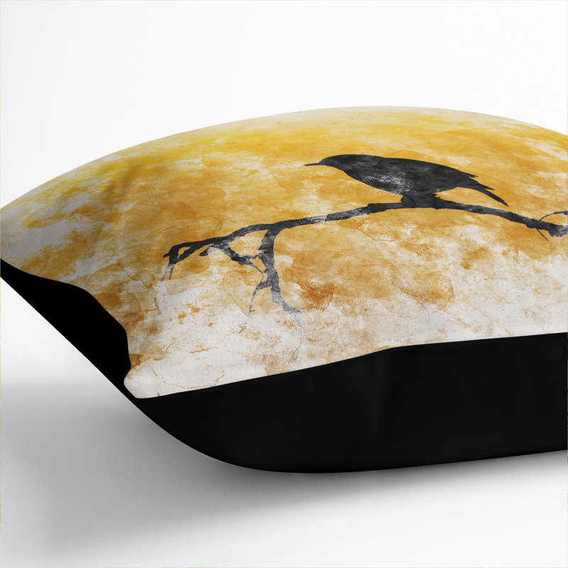 Bird At Sunset Watercolour Square Throw Cushion, 55cm H x 55cm W x 20cm D, Black