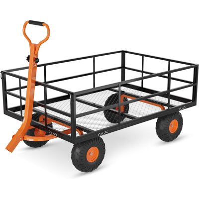 Steel Garden Cart 1200 LBS Capacity Utility Outdoor Wagon Heavy Duty Mesh Garden Wagon Cart with Removable Sides and 13 Tires for Yard Lawn Garden