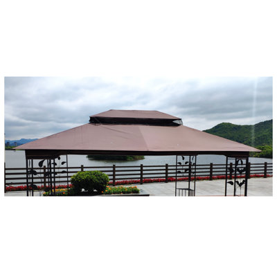 13x10 Ft Double Roof Gazebo Replacement Canopy Top - UV Resistant Brown Polyester Fabric for Outdoor Patio Garden
