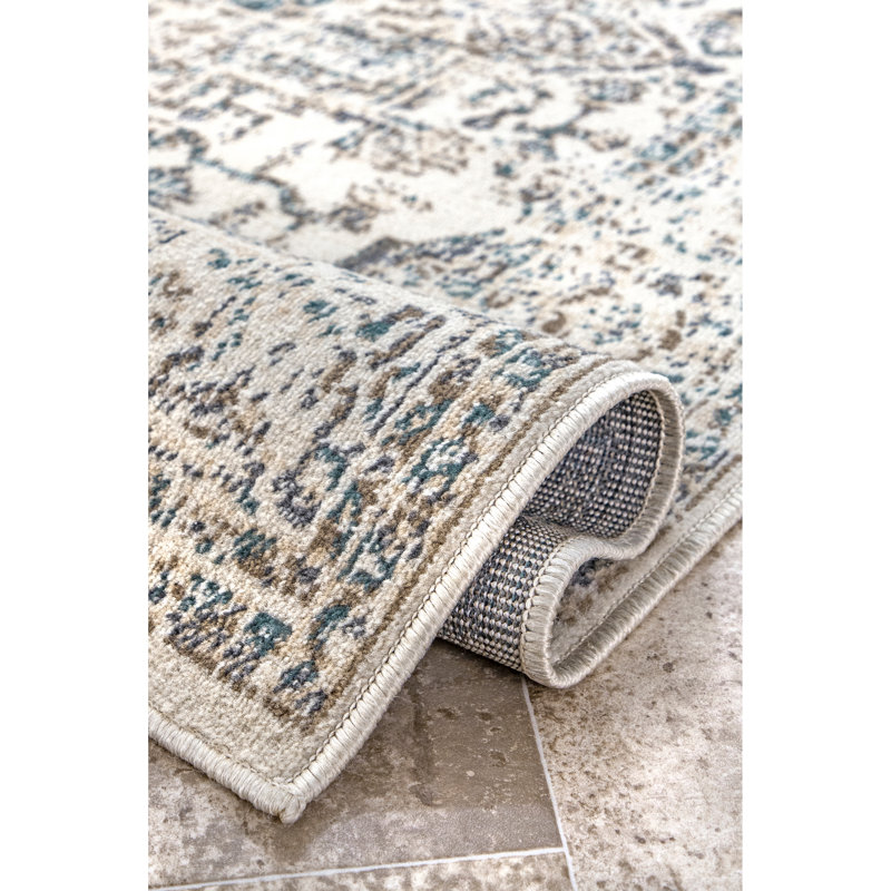 Ethelinde Power Loom Performance Oriental Medallion Cream Rug, Rectangle 11' x 14'6"