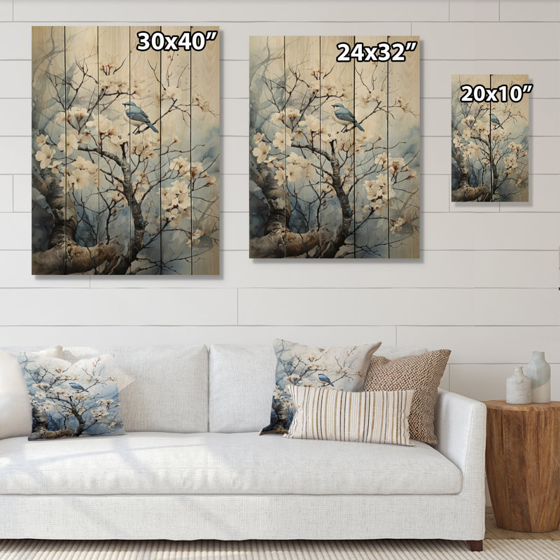 Contemplation d'oiseaux monochromes sur bois, H 32 po x l 24 po x P 0,78 po