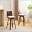 Set of 2 Swivel Bar Stools with Walnut Frame and Beige Seat