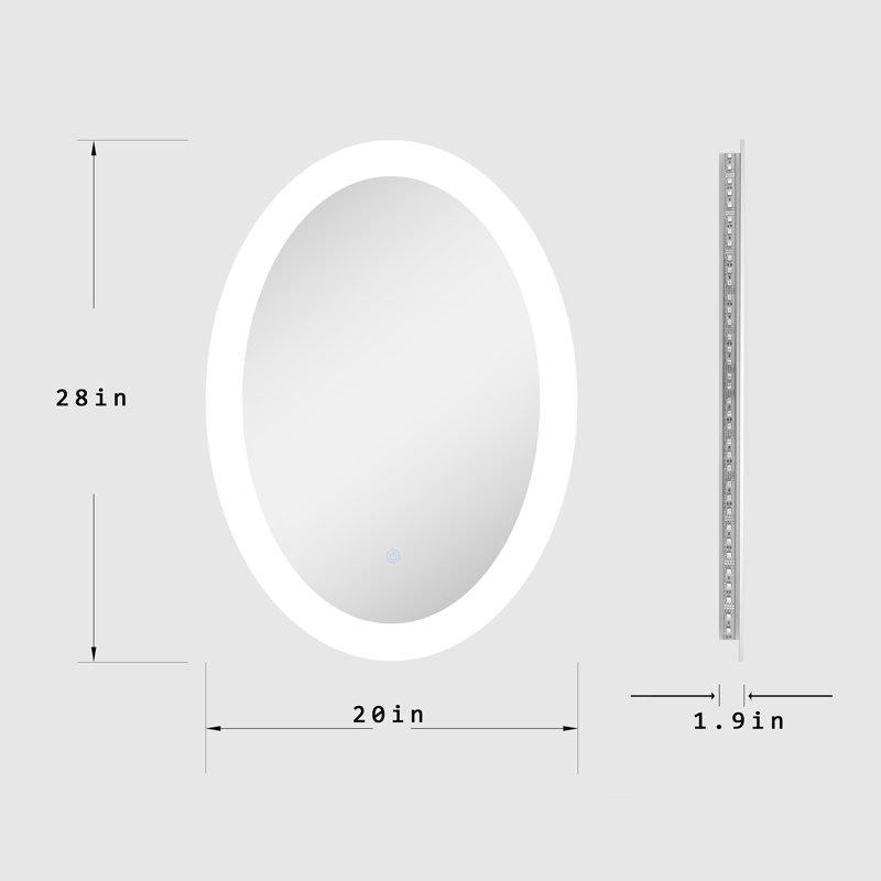 Miroir de salle de bain 20 "x 28" ovale mural à rétroéclairage DEL avec capteur tactile, H 20 po x l 28 po