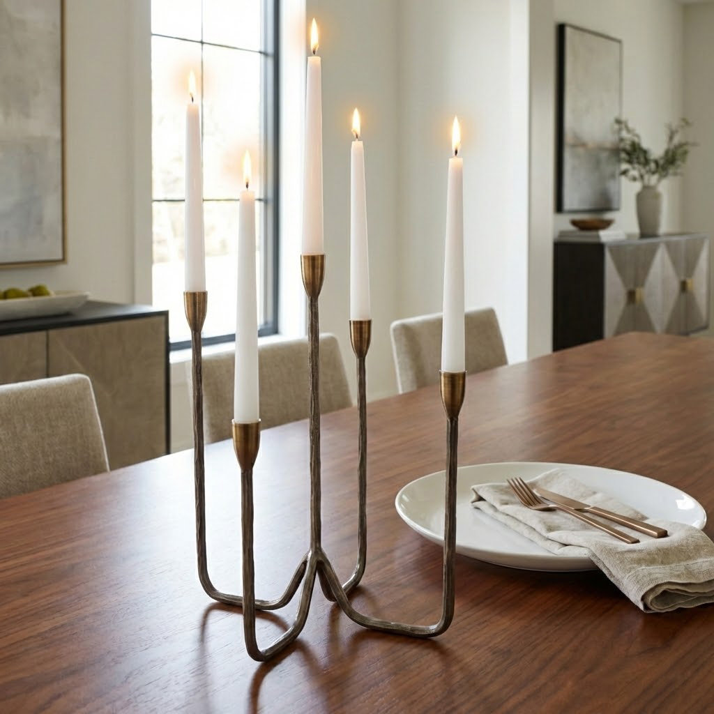 Albright 5-Taper Candlestick Holder, Gold