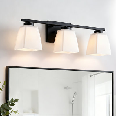 22 In. 3-light Modern Vanity Light With Square Etched White Glass Shades
