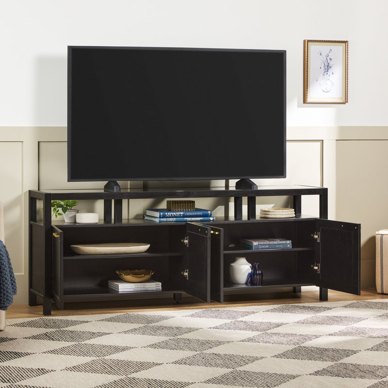 Meuble télé moderne avec plateau en verre, H 27 po x L 58 po x l 16 po, Noir