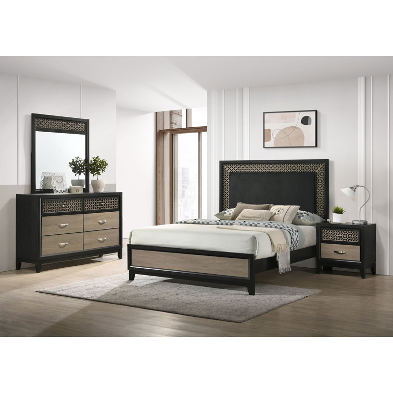 Ensemble de chambre à coucher 4 pièces Jacqulynn Heritage Design - Jacqulynn - noir, Grand lit