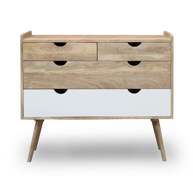 Rousseau Solid Wood 100 cm W Chest of 4 Drawers, Brown/White