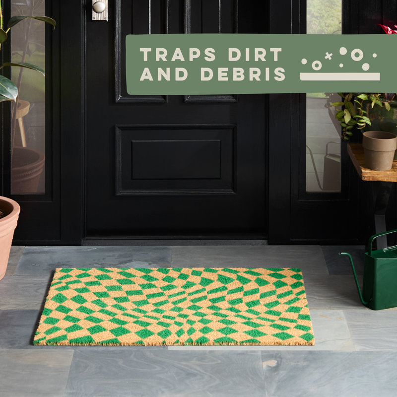 Groovy Checkerboard Green Coir Outdoor Door Mat, 18 x 30