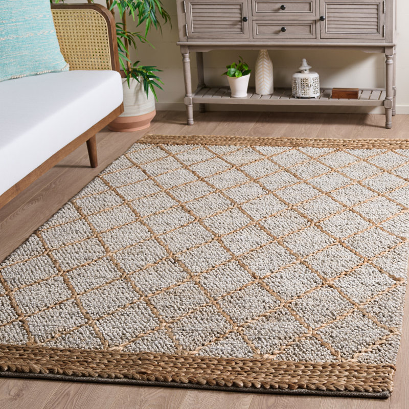Khorie Natural Fiber Flat Weave Jute/Cotton/Wool Geometric Rug in Brown/Gray, Rectangle 5' x 8'