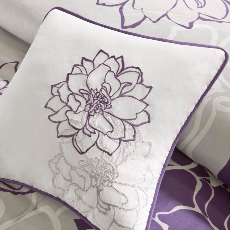 Ensemble d'édredon en satin de coton imprimé, Mauve, Grand édredon et 6 pièces supplémentaires