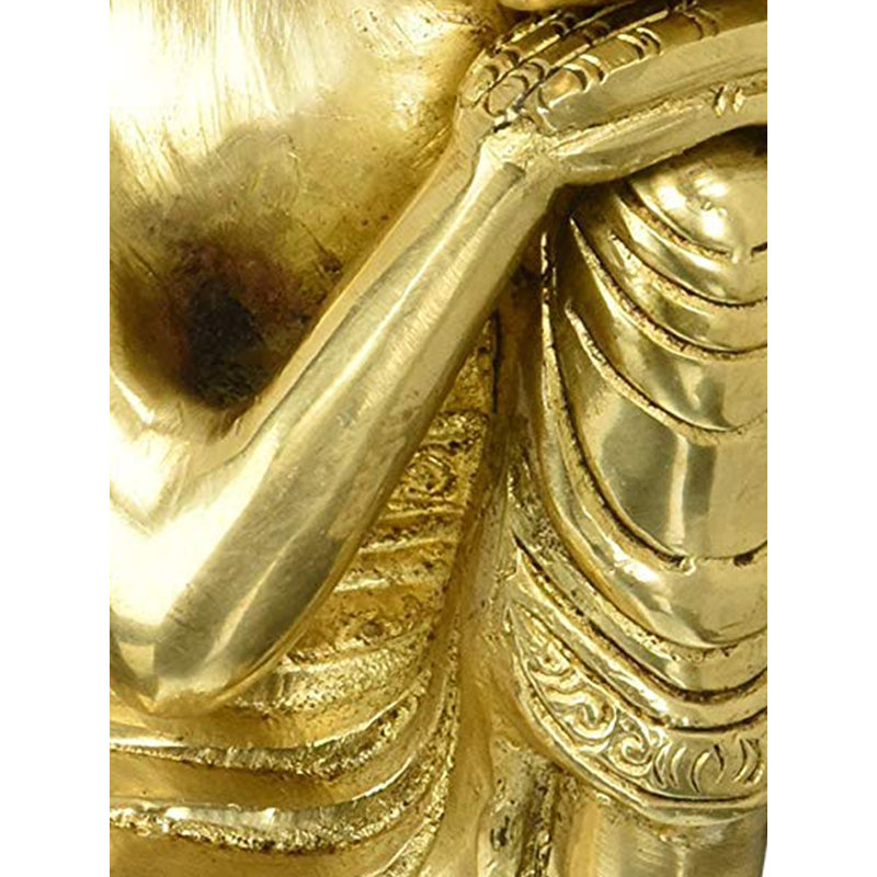 Handcrafted Brass Thinking Buddha Statue, 8 in., Seated Tibetan Buddhist Figurine for Meditation Room & Home Altar Decor