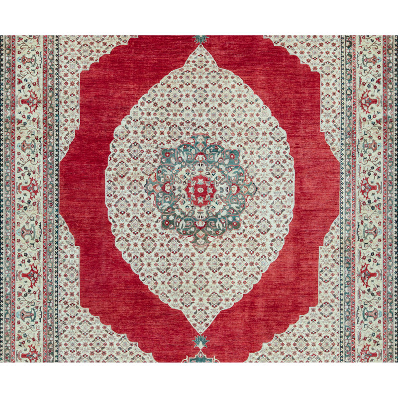 Tapis rouge et beige noué à la main de haute qualité
