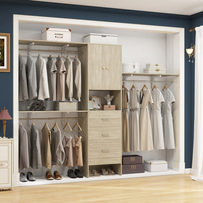 Bedrije 20"-96" Wooden Closet System with Doors and Drawers